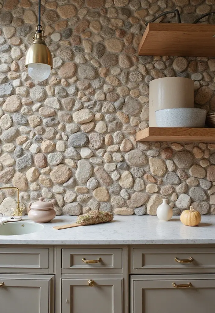 28 Bohemian Kitchen Backsplash Ideas That Pop - 14. Pebble Mosaic