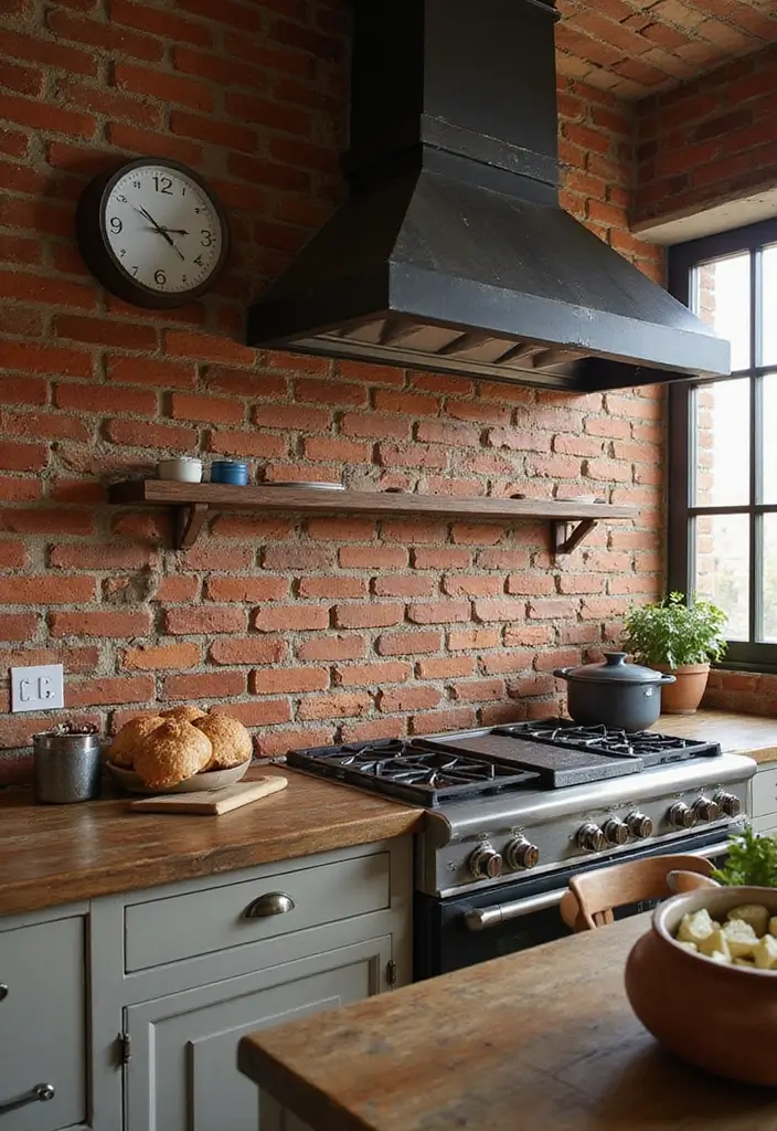 28 Bohemian Kitchen Backsplash Ideas That Pop - 18. Rustic Brick
