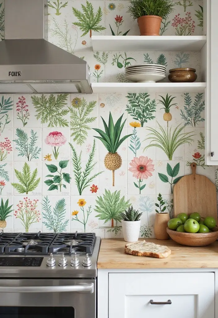 28 Bohemian Kitchen Backsplash Ideas That Pop - 9. Botanical Prints