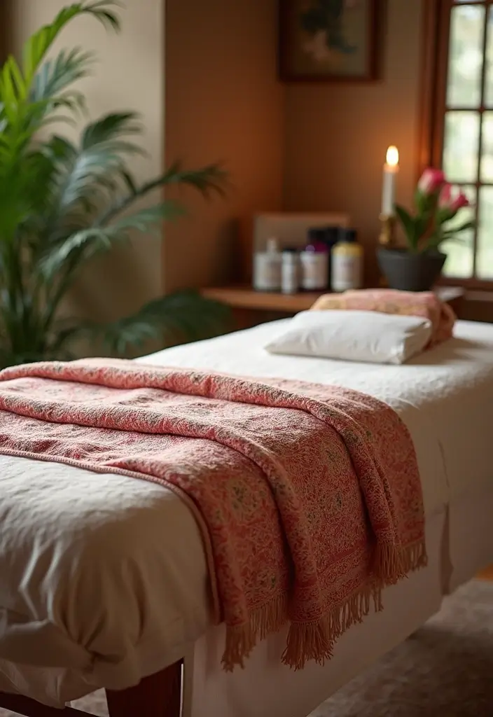 28 Bohemian Massage Room Ideas for a Calm Escape 15 28 Bohemian Massage Room Ideas for a Calm Escape - 15. Massage Table Essentials