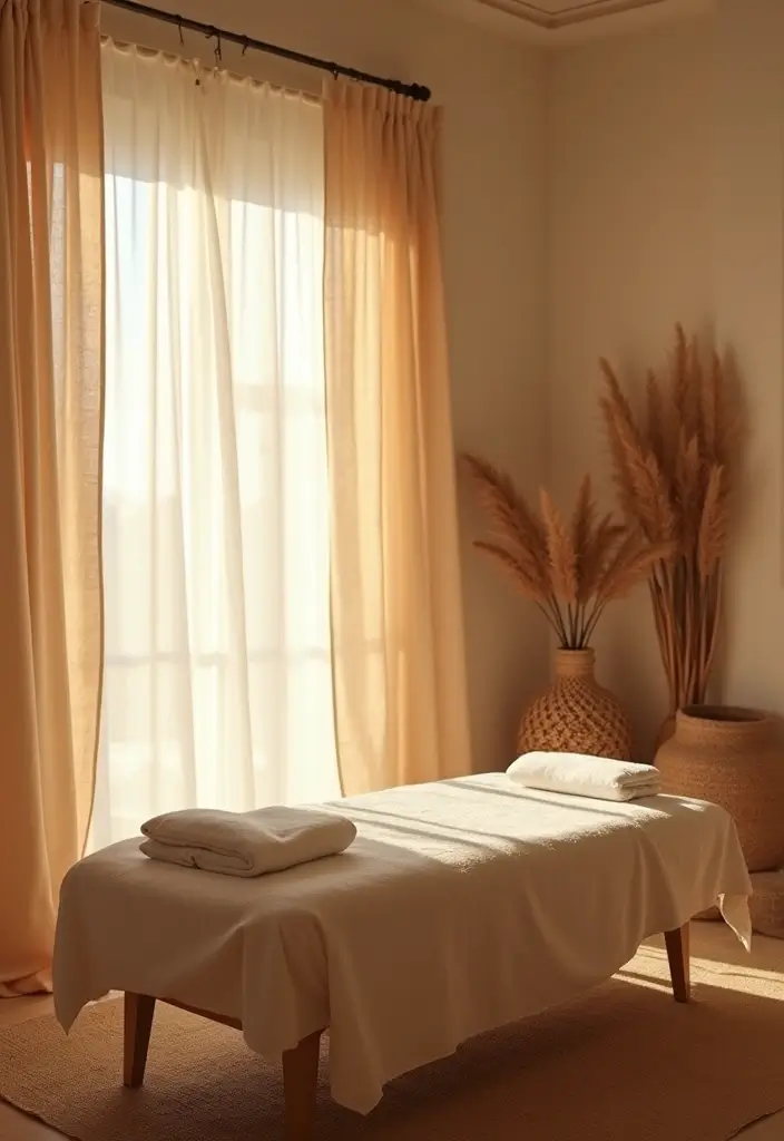 28 Bohemian Massage Room Ideas for a Calm Escape 28 28 Bohemian Massage Room Ideas for a Calm Escape - 28. Inviting Curtains