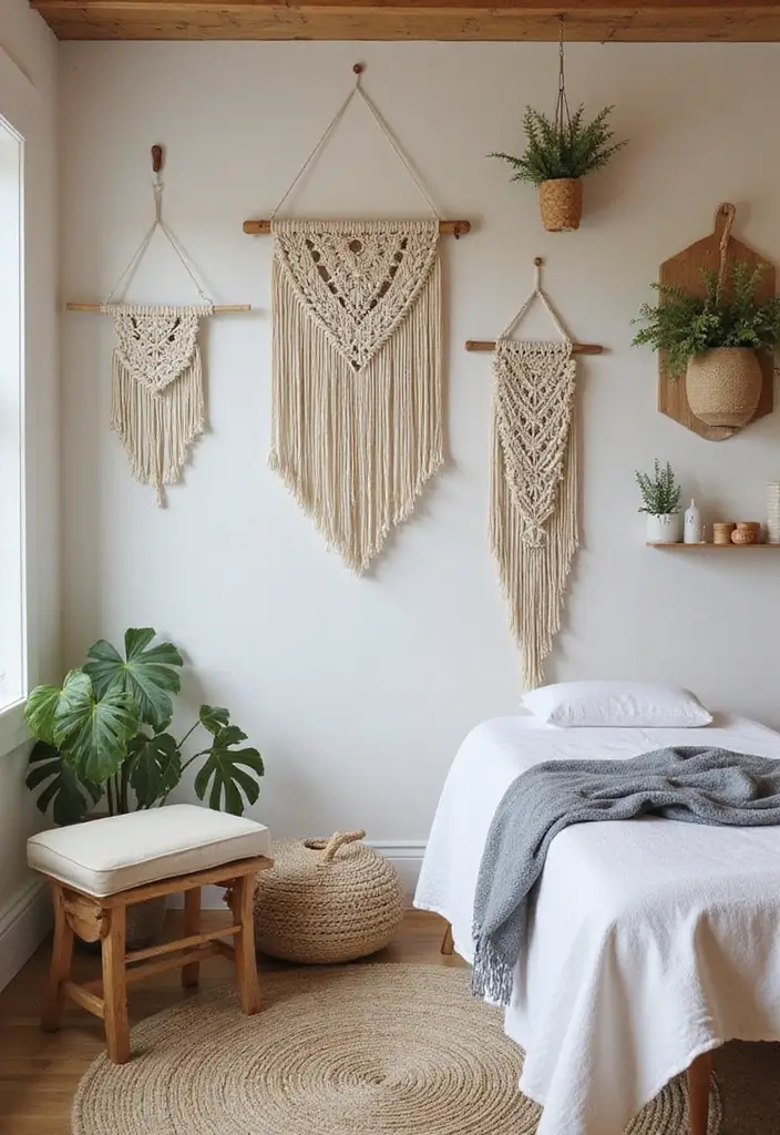 28 Bohemian Massage Room Ideas for a Calm Escape 3 28 Bohemian Massage Room Ideas for a Calm Escape - 3. Macramé Wall Hangings