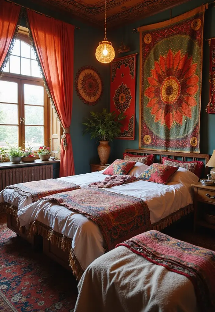 28 Bohemian Massage Room Ideas for a Calm Escape 8 28 Bohemian Massage Room Ideas for a Calm Escape - 8. Colorful Textiles