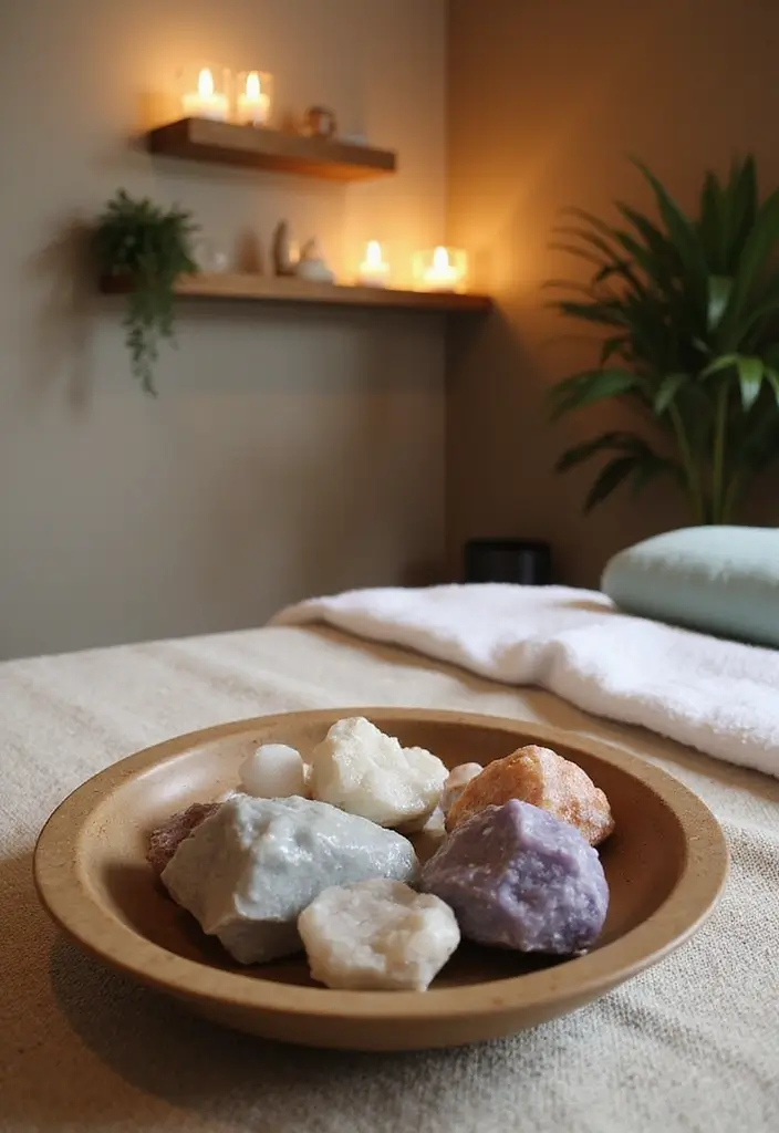 28 Bohemian Massage Room Ideas for a Calm Escape 9 28 Bohemian Massage Room Ideas for a Calm Escape - 9. Healing Crystals