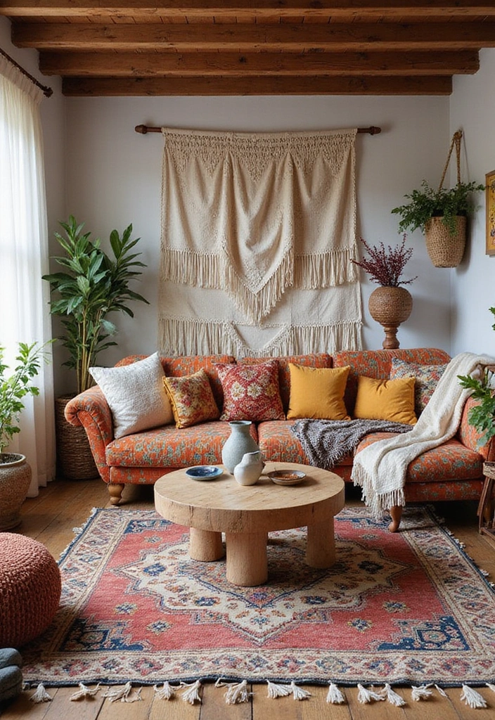 28 Eclectic Bohemian Living Room Ideas to Copy Instantly 1 28 Eclectic Bohemian Living Room Ideas to Copy Instantly - 1. Layered Textiles for Cozy Comfort