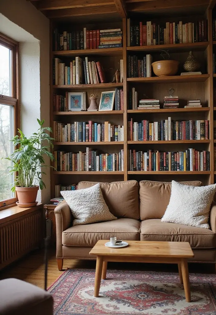 28 Eclectic Bohemian Living Room Ideas to Copy Instantly 14 28 Eclectic Bohemian Living Room Ideas to Copy Instantly - 14. Creative Book Displays