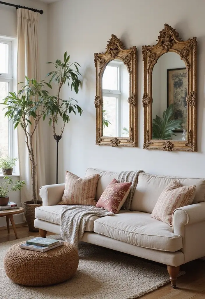 28 Eclectic Bohemian Living Room Ideas to Copy Instantly 18 28 Eclectic Bohemian Living Room Ideas to Copy Instantly - 18. Thoughtful Use of Mirrors