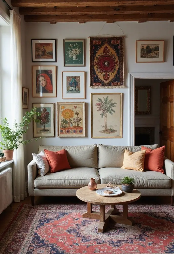 28 Eclectic Bohemian Living Room Ideas to Copy Instantly 19 28 Eclectic Bohemian Living Room Ideas to Copy Instantly - 19. Layered Artwork