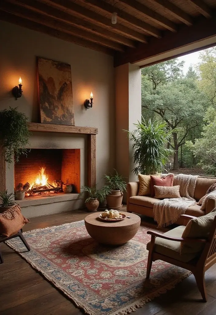 28 Eclectic Bohemian Living Room Ideas to Copy Instantly 20 28 Eclectic Bohemian Living Room Ideas to Copy Instantly - 20. Cozy Fire Elements