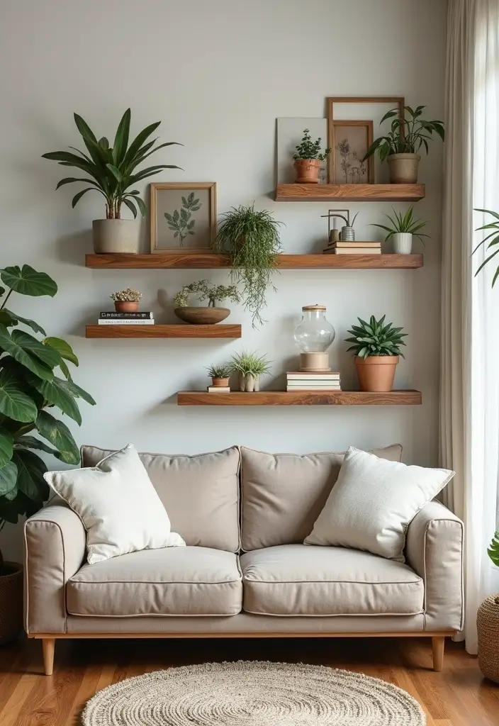 28 Eclectic Bohemian Living Room Ideas to Copy Instantly 25 28 Eclectic Bohemian Living Room Ideas to Copy Instantly - 25. Floating Shelves for Display