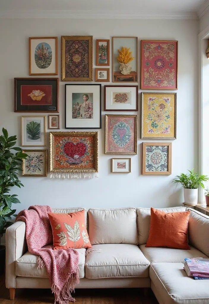 28 Eclectic Bohemian Living Room Ideas to Copy Instantly 4 28 Eclectic Bohemian Living Room Ideas to Copy Instantly - 4. Eclectic Wall Art