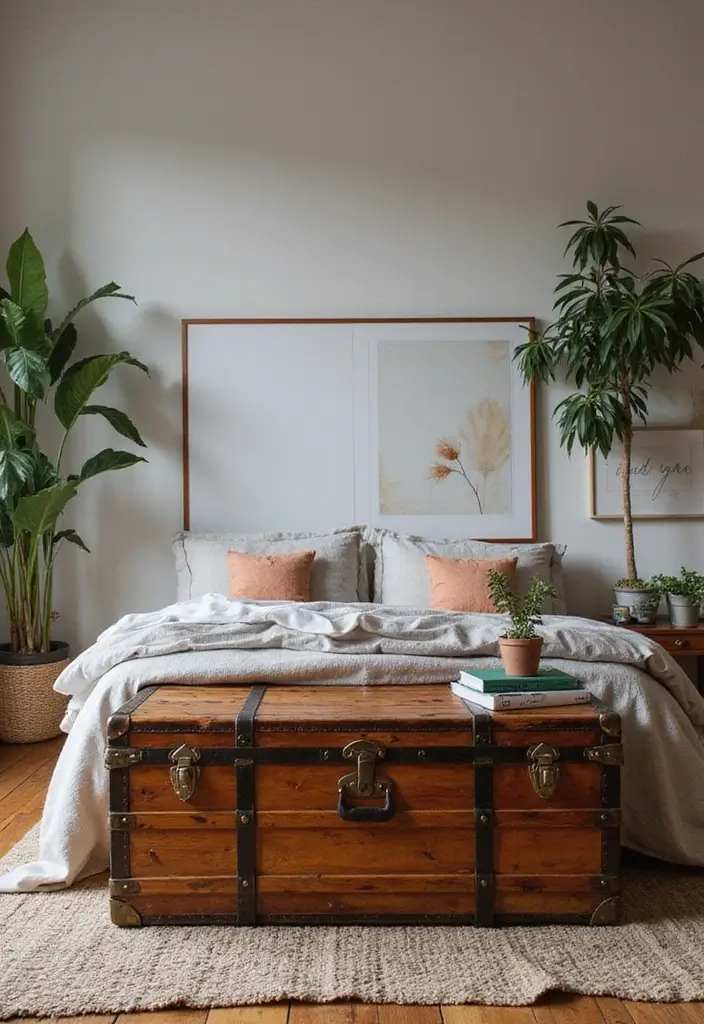 28 Purple Bohemian Bedroom Ideas Full of Character 11 28 Purple Bohemian Bedroom Ideas Full of Character - 11. Vintage Trunks as Storage