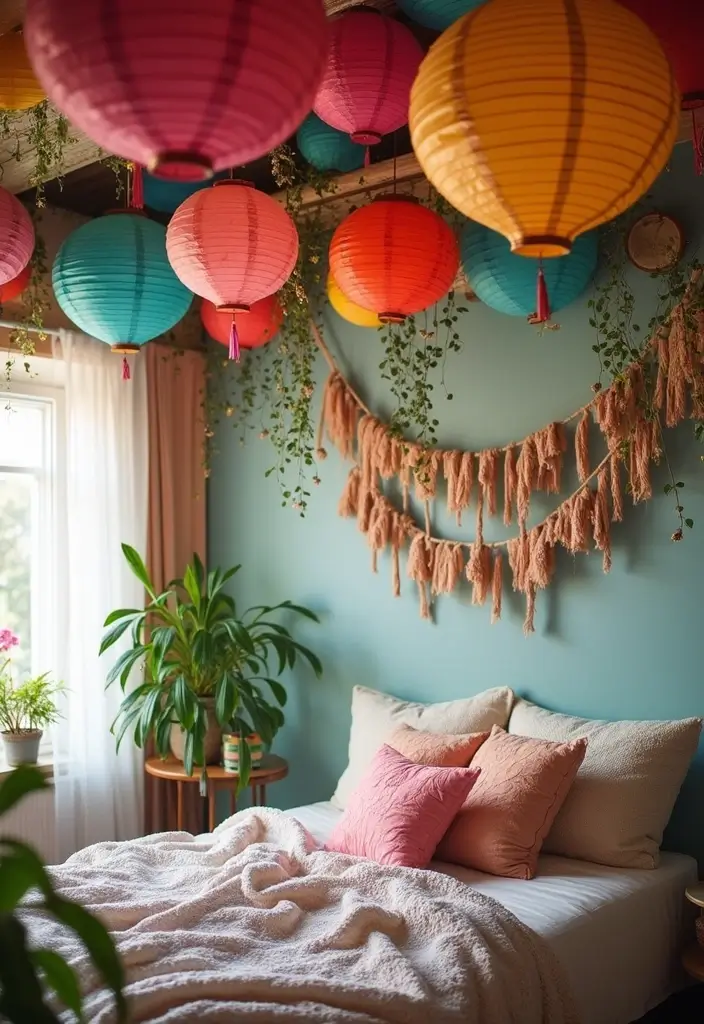 28 Purple Bohemian Bedroom Ideas Full of Character 13 28 Purple Bohemian Bedroom Ideas Full of Character - 13. Artistic Ceiling Decor