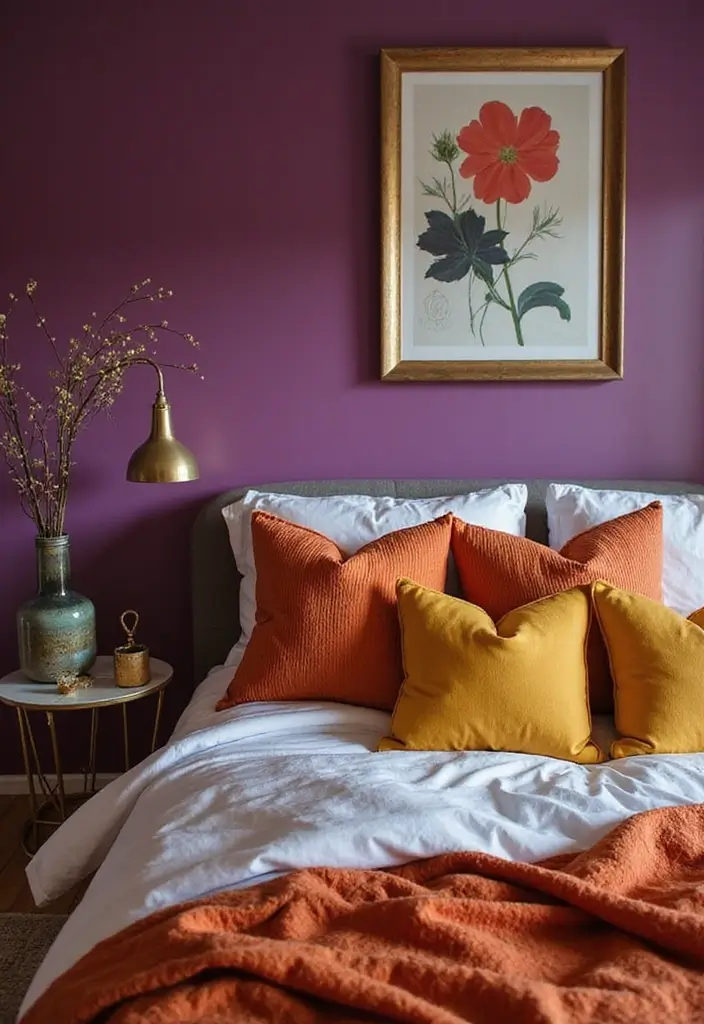 28 Purple Bohemian Bedroom Ideas Full of Character 17 28 Purple Bohemian Bedroom Ideas Full of Character - 17. Warm Color Accents