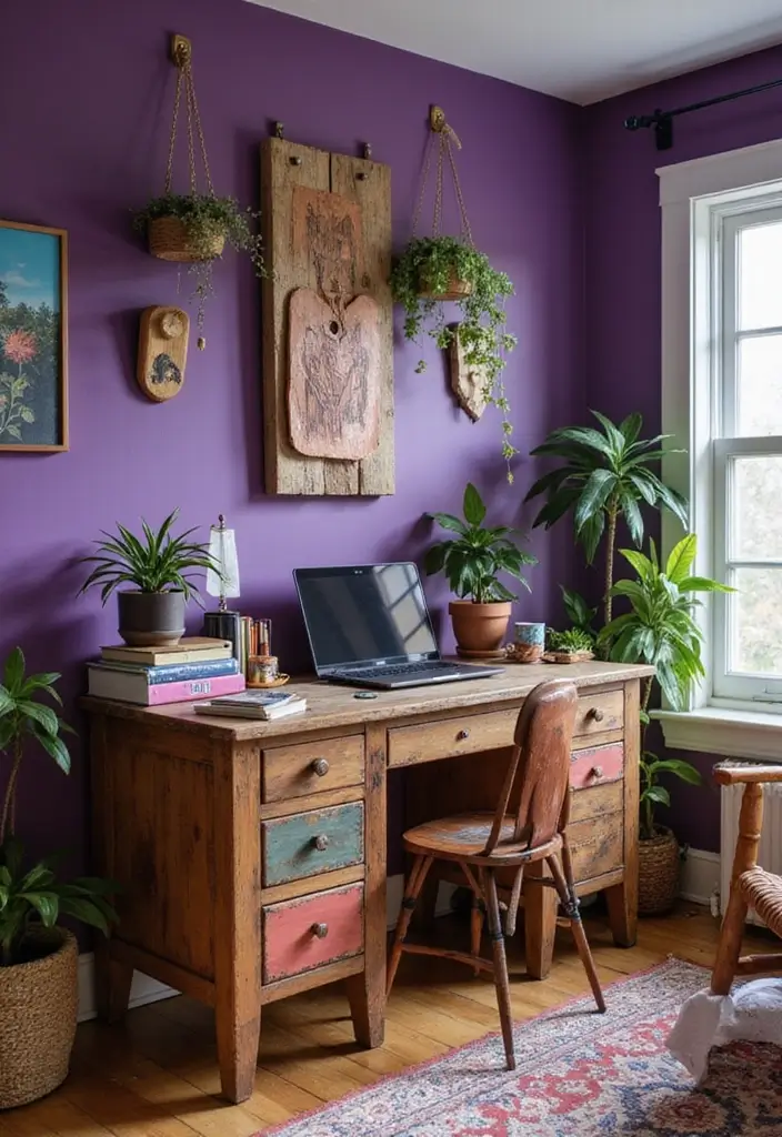 28 Purple Bohemian Bedroom Ideas Full of Character 28 28 Purple Bohemian Bedroom Ideas Full of Character - 28. A Bohemian Inspired Desk