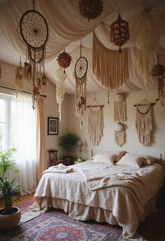 29 Bohemian Style Bedroom Designs Full of Charm 11 29 Bohemian Style Bedroom Designs Full of Charm - 11. Ceiling Decor Ideas