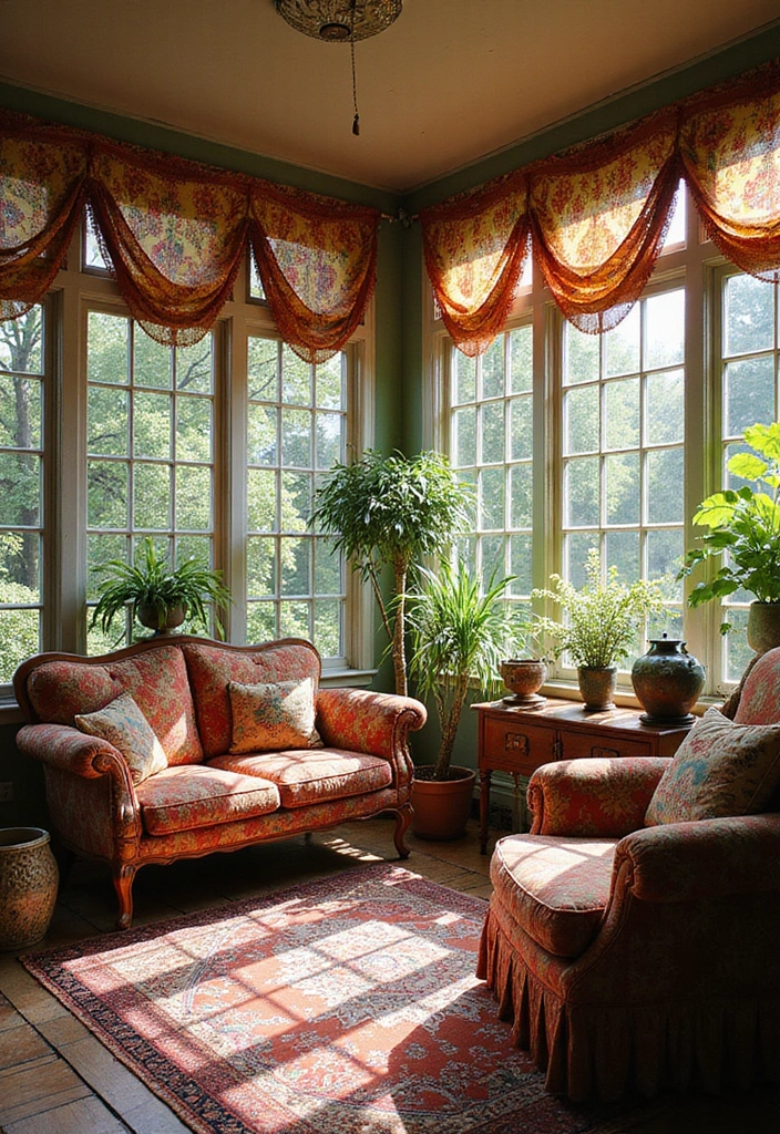 29 Bohemian Sunroom Ideas That Feel Dreamy and Light 12 29 Bohemian Sunroom Ideas That Feel Dreamy and Light - 12. Vintage Tapestries