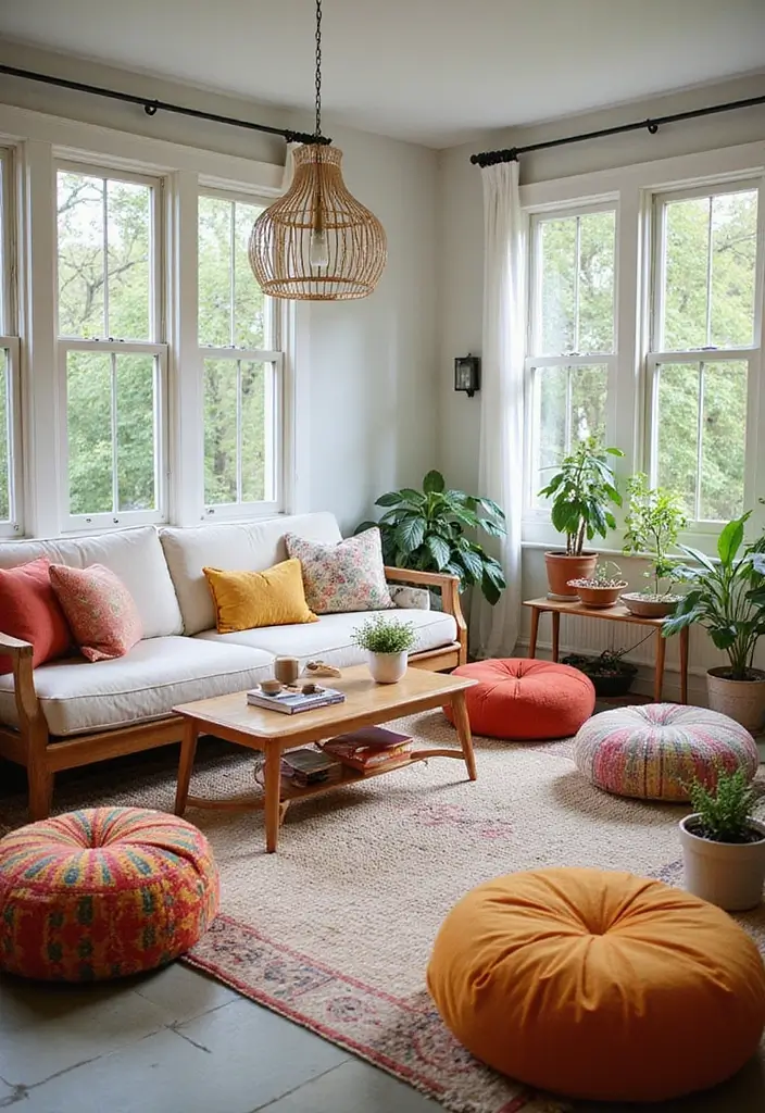 29 Bohemian Sunroom Ideas That Feel Dreamy and Light 14 29 Bohemian Sunroom Ideas That Feel Dreamy and Light - 14. Playful Poufs