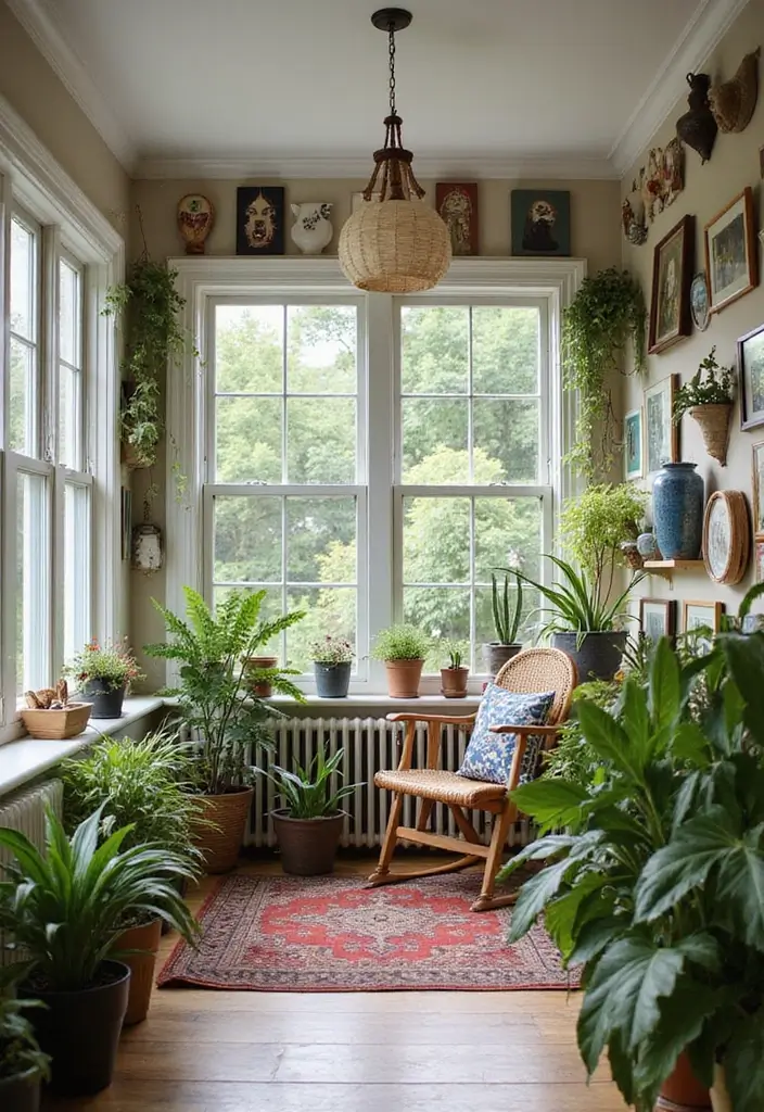 29 Bohemian Sunroom Ideas That Feel Dreamy and Light 15 29 Bohemian Sunroom Ideas That Feel Dreamy and Light - 15. Bohemian Art Displays