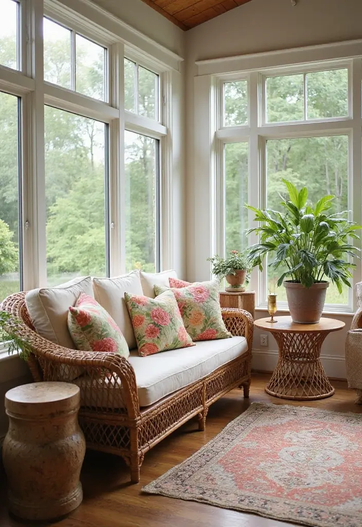 29 Bohemian Sunroom Ideas That Feel Dreamy and Light 2 29 Bohemian Sunroom Ideas That Feel Dreamy and Light - 2. Cozy Rattan Furniture