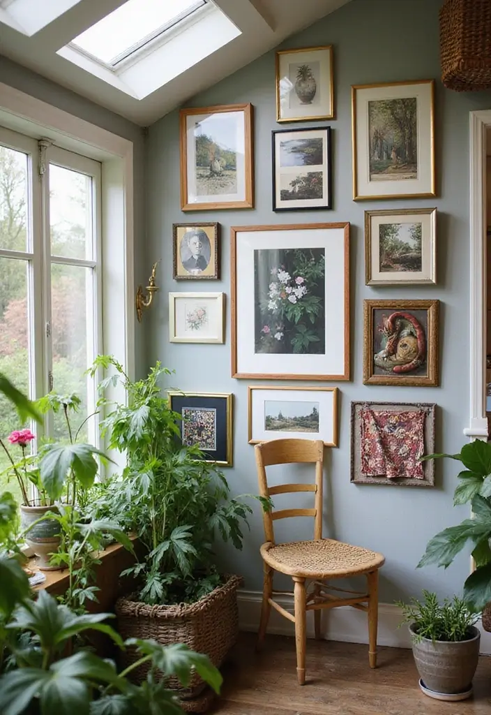 29 Bohemian Sunroom Ideas That Feel Dreamy and Light 5 29 Bohemian Sunroom Ideas That Feel Dreamy and Light - 5. Eclectic Gallery Wall