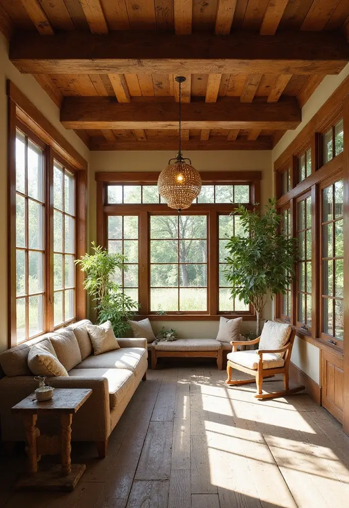 29 Bohemian Sunroom Ideas That Feel Dreamy and Light 8 29 Bohemian Sunroom Ideas That Feel Dreamy and Light - 8. Natural Wood Accents