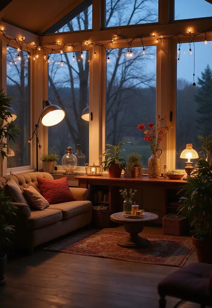 29 Bohemian Sunroom Ideas That Feel Dreamy and Light 9 29 Bohemian Sunroom Ideas That Feel Dreamy and Light - 9. Soft Lighting Options