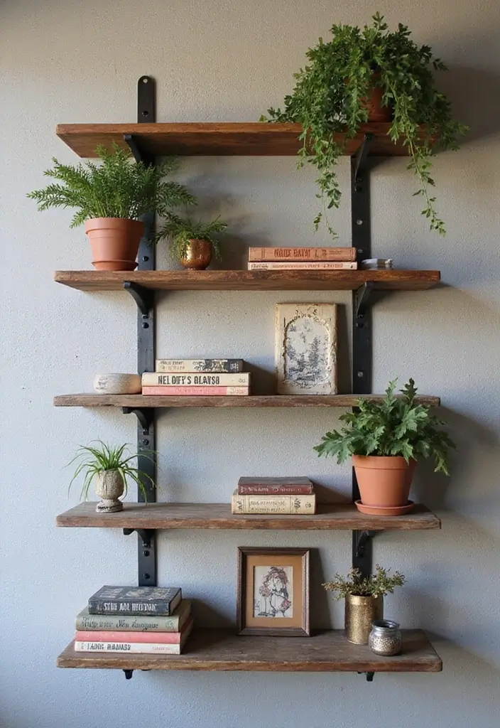 29 Industrial Bohemian Decor Inspirations with Edge - 9. Quirky Wall Mounted Shelves