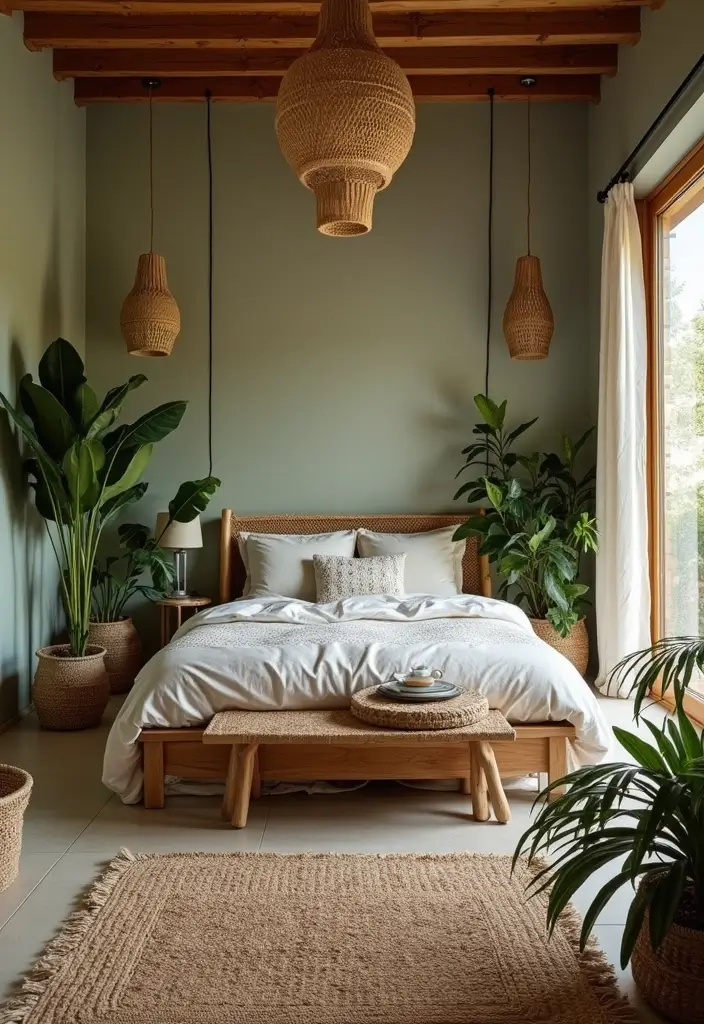 29 Jungle Bohemian Bedroom Designs with Natural Charm - 10. Sustainable Furniture Choices