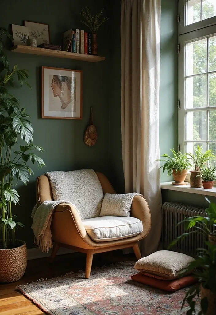 29 Jungle Bohemian Bedroom Designs with Natural Charm - 19. Cozy Reading Nook