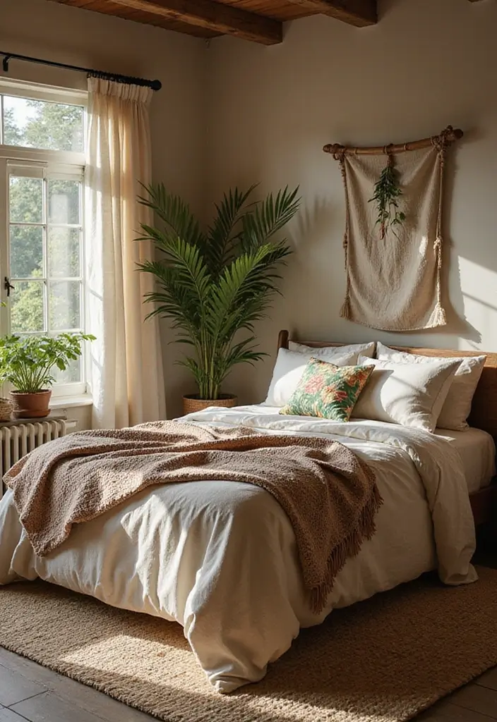 29 Jungle Bohemian Bedroom Designs with Natural Charm - 20. Natural Fabrics