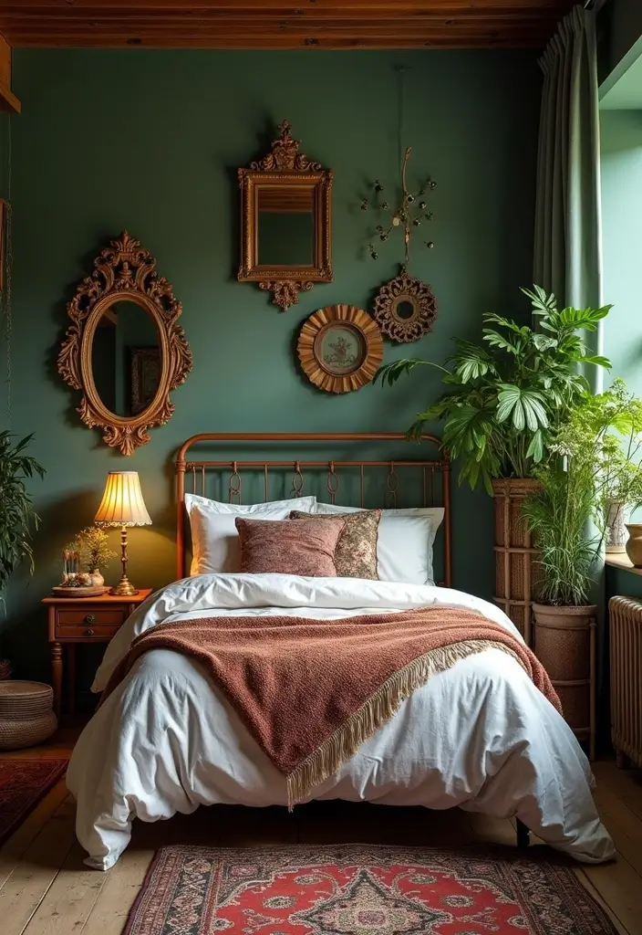 29 Jungle Bohemian Bedroom Designs with Natural Charm - 24. Vintage Finds