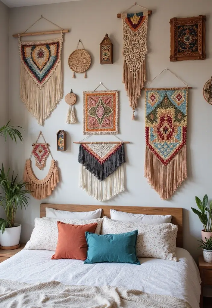 29 Jungle Bohemian Bedroom Designs with Natural Charm - 3. Bohemian Wall Art