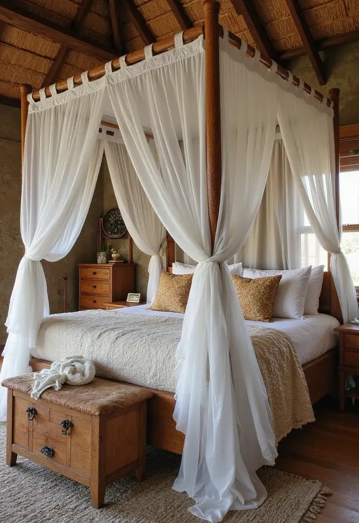 29 Jungle Bohemian Bedroom Designs with Natural Charm - 4. Cozy Canopy Beds