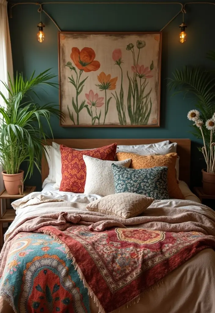 29 Jungle Bohemian Bedroom Designs with Natural Charm - 9. Cozy Textiles