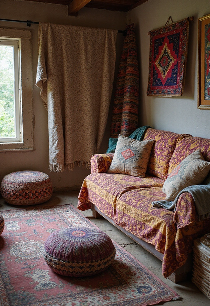 30+ Bohemian Decorating Ideas That Always Look Chic - 1. Layered Textiles