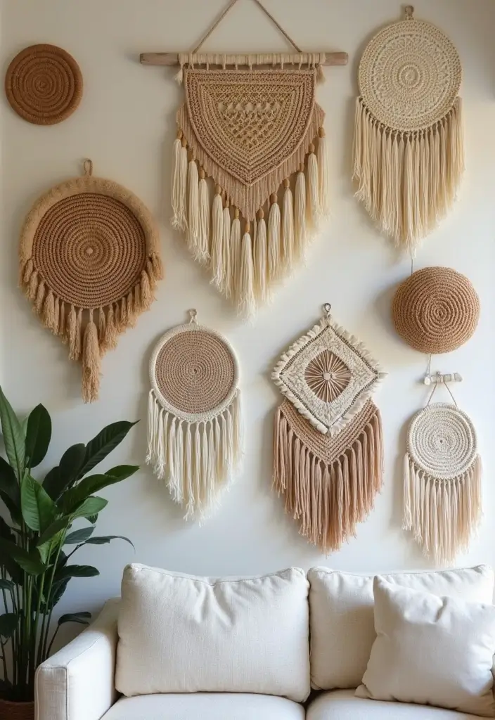 30+ Bohemian Decorating Ideas That Always Look Chic - 10. Woven Wall Hangings