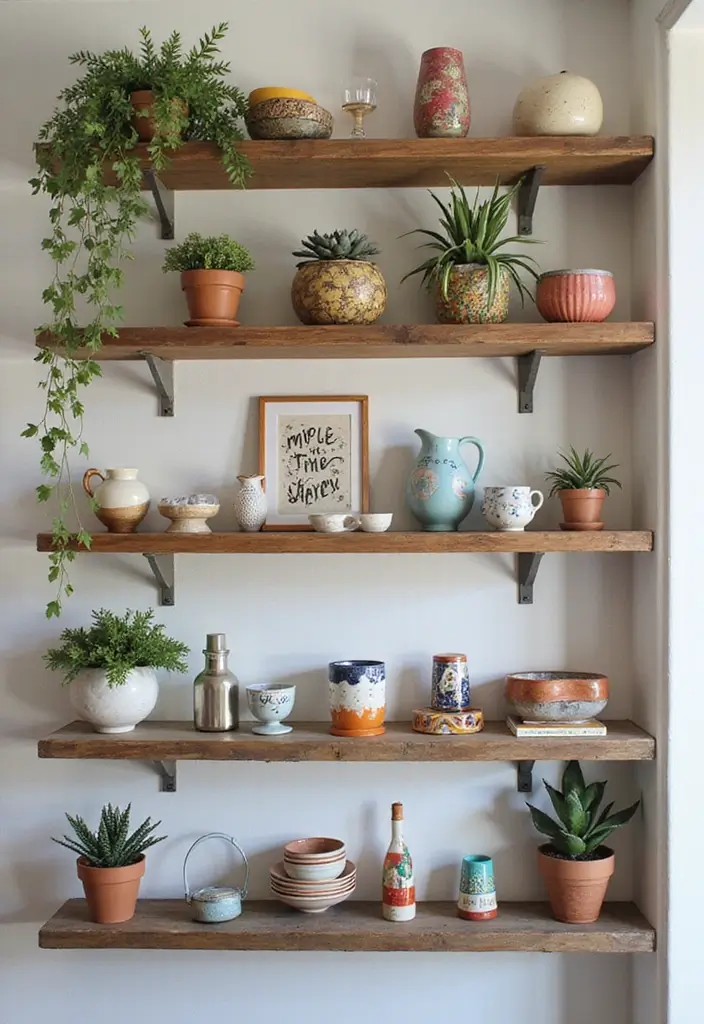 30+ Bohemian Decorating Ideas That Always Look Chic - 15. Open Shelving