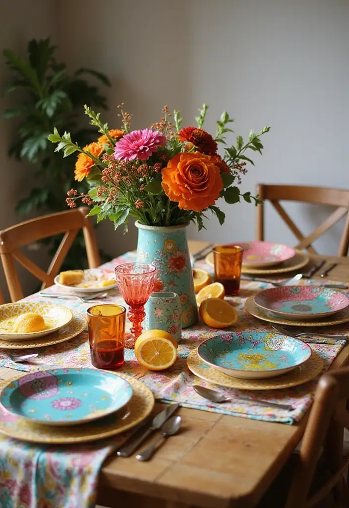30+ Bohemian Decorating Ideas That Always Look Chic - 26. Colorful Table Settings