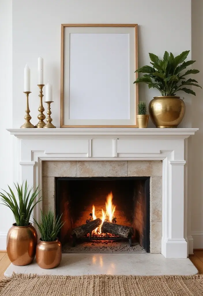 30+ Bohemian Fireplace Ideas That Feel Warm and Inviting 17 30+ Bohemian Fireplace Ideas That Feel Warm and Inviting - 17. Warm Metallic Accents