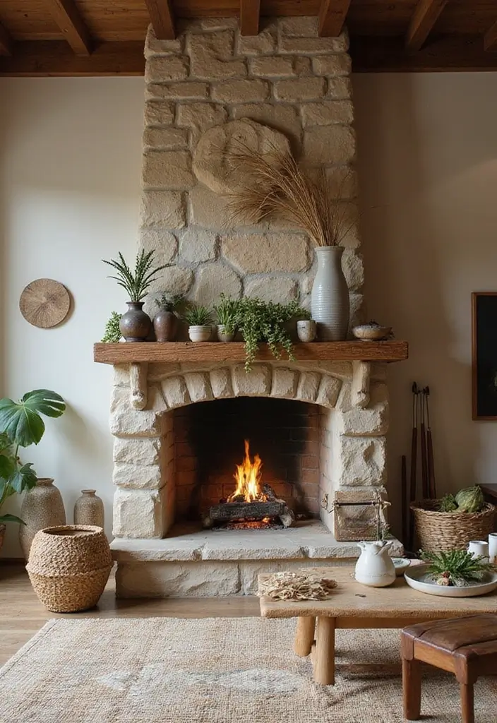 30+ Bohemian Fireplace Ideas That Feel Warm and Inviting 20 30+ Bohemian Fireplace Ideas That Feel Warm and Inviting - 20. Sustainable Decor Choices