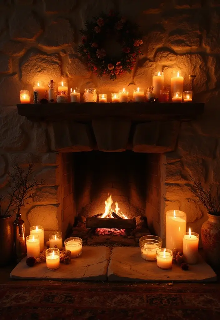30+ Bohemian Fireplace Ideas That Feel Warm and Inviting 21 30+ Bohemian Fireplace Ideas That Feel Warm and Inviting - 21. Candlelit Ambiance