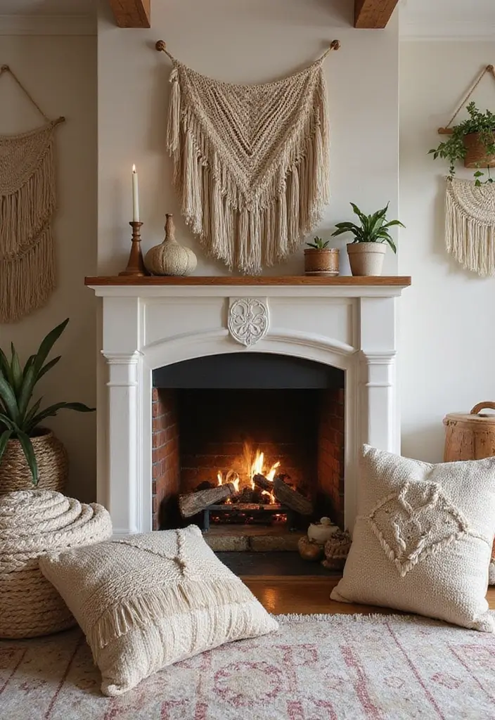 30+ Bohemian Fireplace Ideas That Feel Warm and Inviting 25 30+ Bohemian Fireplace Ideas That Feel Warm and Inviting - 25. Boho Fringe