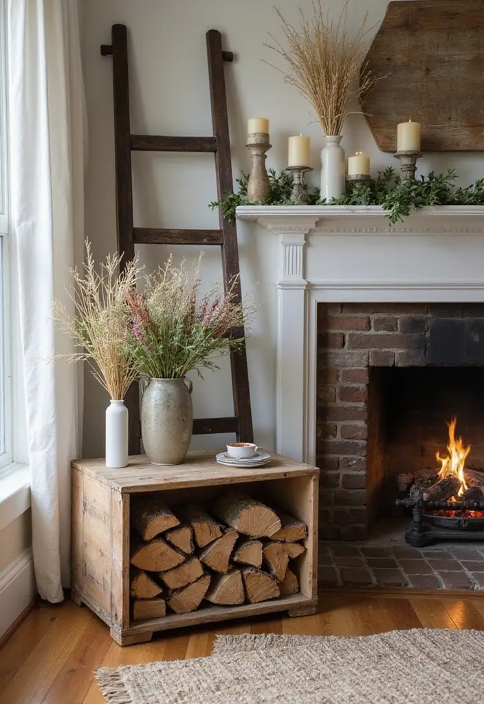 30+ Bohemian Fireplace Ideas That Feel Warm and Inviting 4 30+ Bohemian Fireplace Ideas That Feel Warm and Inviting - 4. Unique Firewood Storage