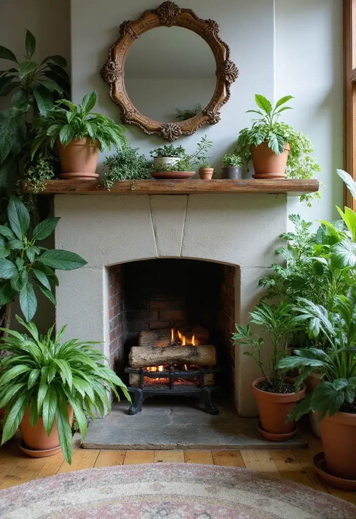 30+ Bohemian Fireplace Ideas That Feel Warm and Inviting 5 30+ Bohemian Fireplace Ideas That Feel Warm and Inviting - 5. Indoor Plants