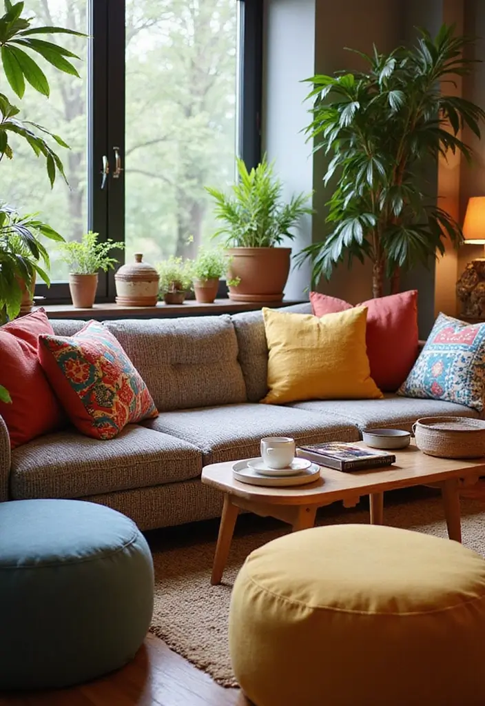 30+ Bohemian Furniture Ideas That Define the Space - 1. Cozy Poufs for Extra Seating