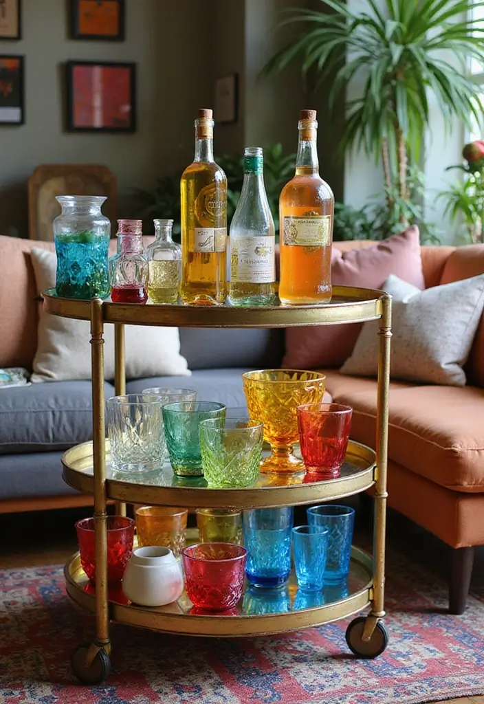 30+ Bohemian Furniture Ideas That Define the Space - 10. Eclectic Bar Cart