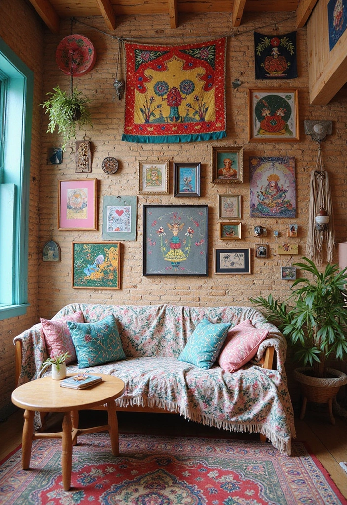 30+ Bohemian Furniture Ideas That Define the Space - 22. Playful Wall Art