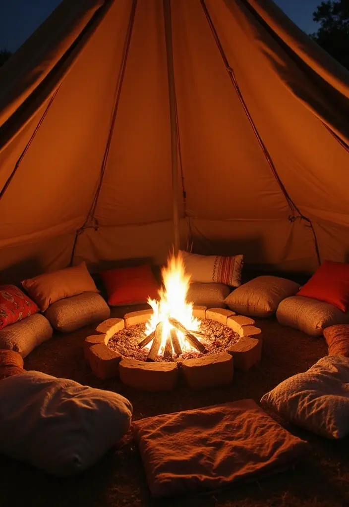 30+ Bohemian Tent Decor Ideas Perfect for Gatherings 11 30+ Bohemian Tent Decor Ideas Perfect for Gatherings - 11. Cozy Fire Pit Corner