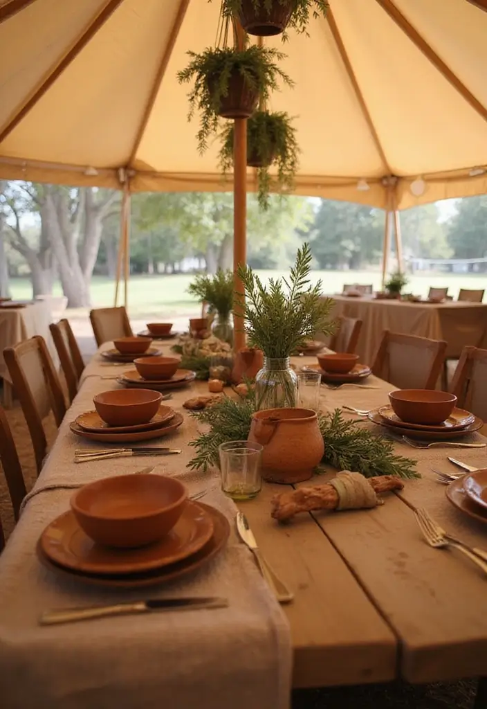 30+ Bohemian Tent Decor Ideas Perfect for Gatherings 15 30+ Bohemian Tent Decor Ideas Perfect for Gatherings - 15. Rustic Tableware
